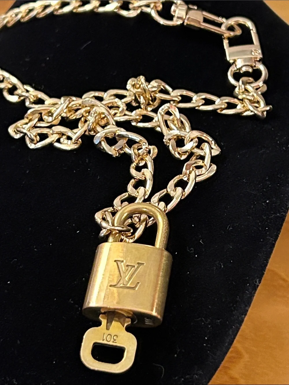 Louis Vuitton # 301 Gold-Tone Padlock Pendant Necklace 25” chain